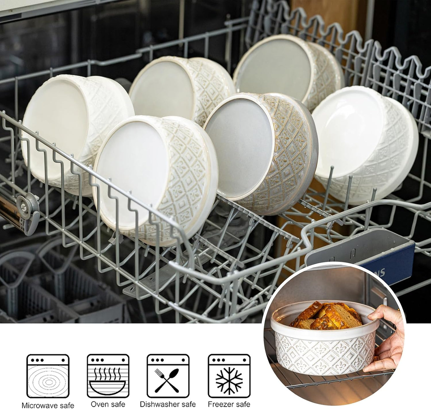 40 Oz Ceramic Airtight Bowls Set of 4 - Large Mixing Bowls with Lids Set for Salad, Pho, Soup, Pasta, Dessert, Serving, Oatmeal, Baking Dishes, Dishwasher & Microwave Safe, Beige