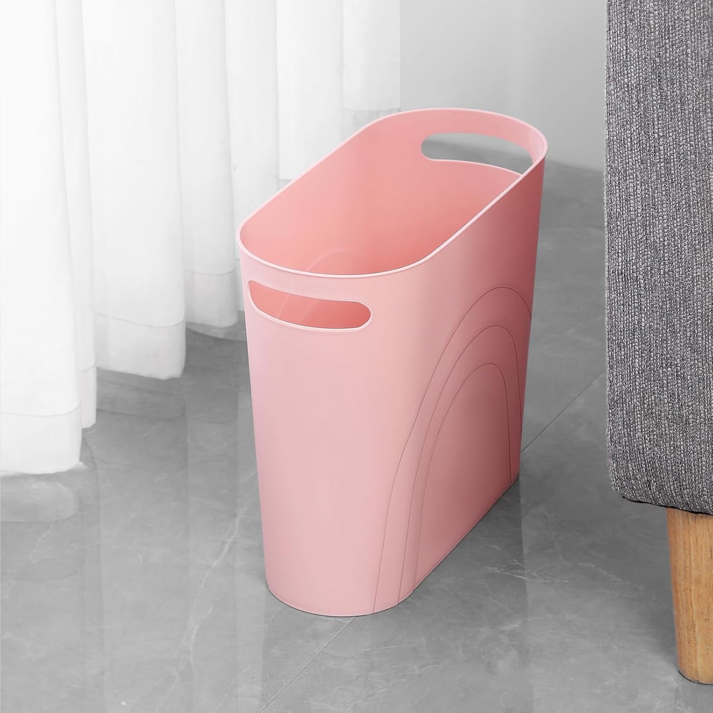 rejomiik Small Trash Can, 3.5 Gallon Slim Garbage Can Plastic Waste Basket with Handles Container Bin for Narrow Spaces Bathroom, Bedroom, Kitchen, Office at Home, Rosette Pink