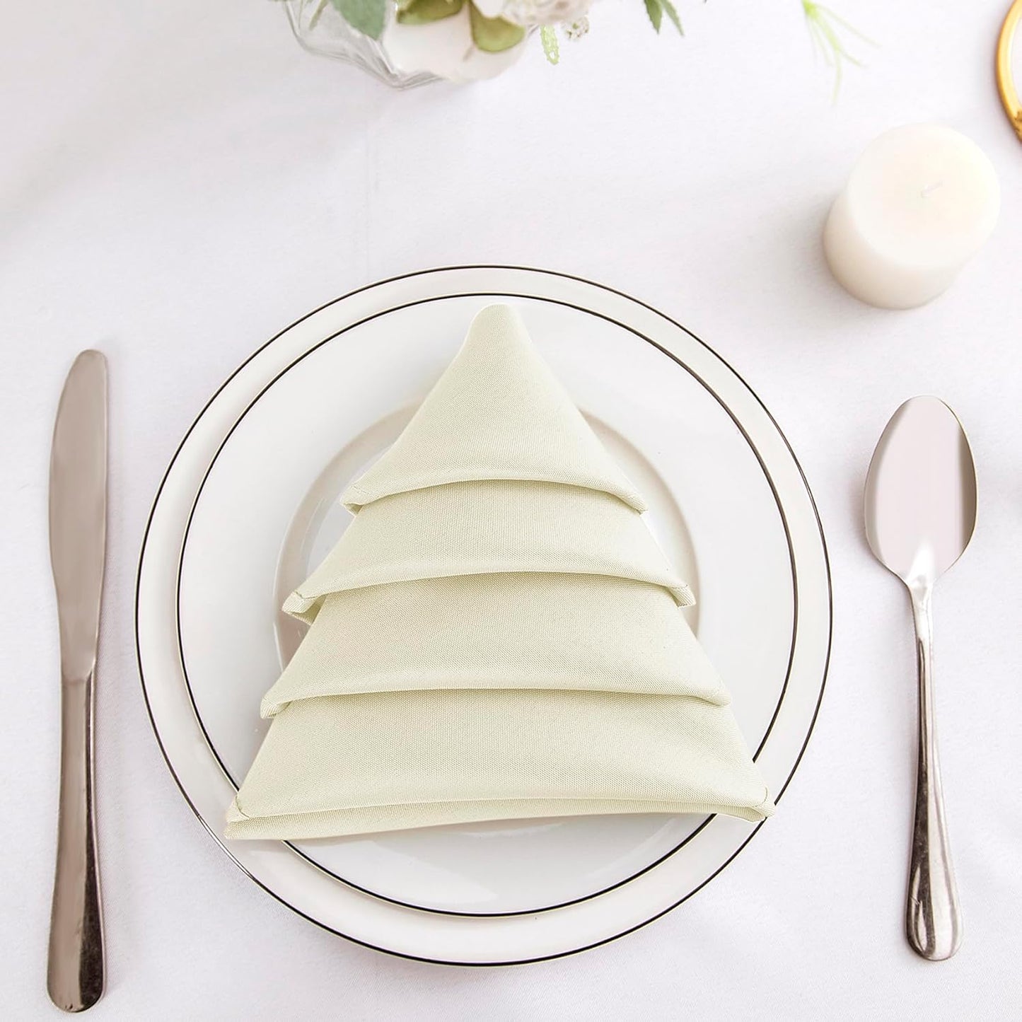 Bailarina Cloth Napkins Set of 120,17x17 inches Dinner Napkins Cloth Washable,Polyester Square Table Cloth Napkin Bulk with Hemmed Edges Ideal for Banquets, Parties and Weddings-Ivory