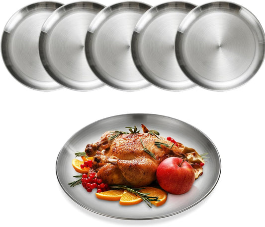 Stainless Steel Kids Plates 6 Pieces 7.8in Metal 304 Unbreakable Plates Dinner Dishes Stainless Steel Camping Plates for Home, Picnic, BBQ, Reusable and Dishwasher Safe