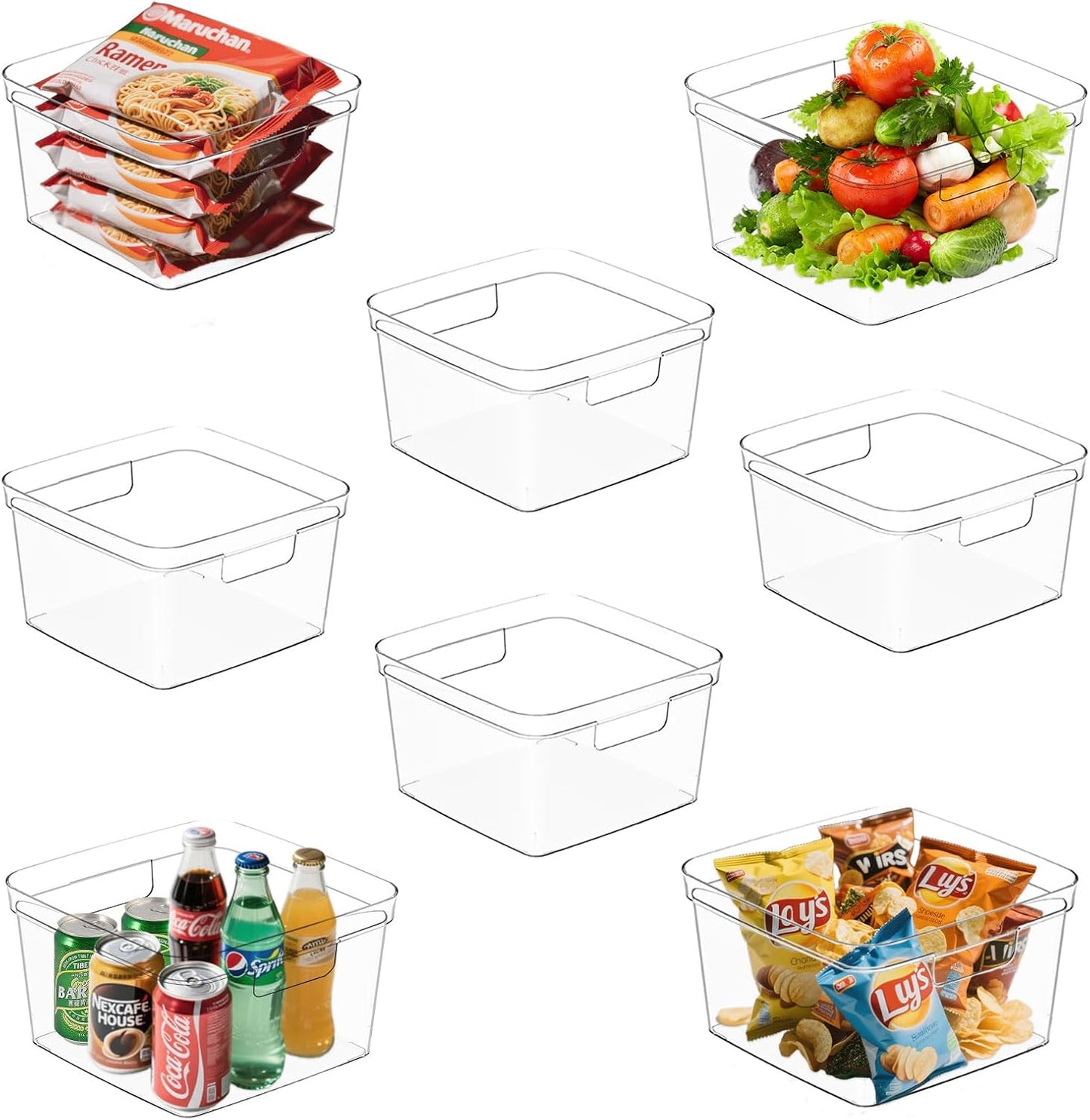 MOONEDGE 8-Pack Clear Plastic Storage Bins — Open-Top PET Containers and Organizers, 10" x 10" x 6" Storage Boxes for Pantry, Garage, Under-Shelf and Multi-Purpose Home Organization