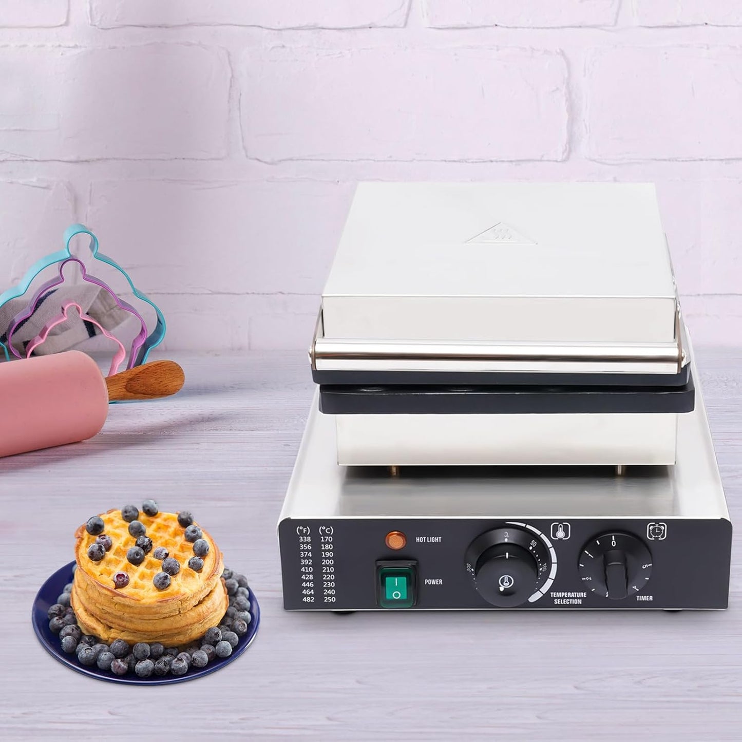 1750W Commercial Waffle Maker, 16 Grids Electric Waffle Maker Non-Stick Stainless Steel Belgian Waffle Iron w/Time & Temper Adjustable| Whisk|Food Clip, Large Waffle Machine for Restaurant Party Food