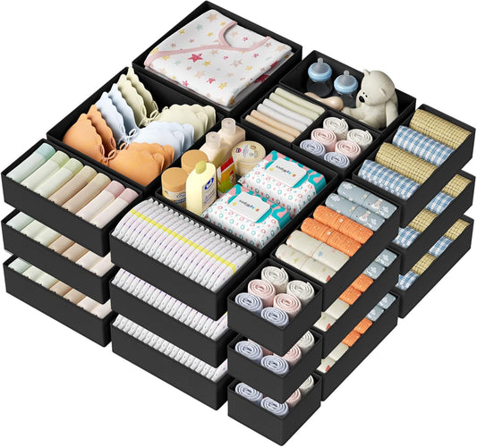 DIMJ Drawer Organizer Clothes Storage - 24 Pack Baby Dresser Organizer for Nursery, Foldable Closet Drawer Organizer Bins for Bedroom Organization, Fabric Storage Dividers for Socks, Underwears, Bras