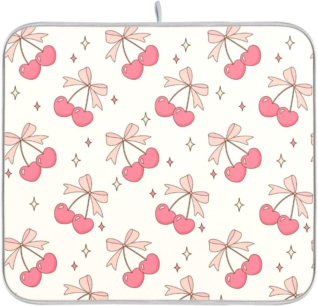 Cute Cherry Bow Dish Drying Mat for Kitchen Counter Absorbent Dish Drainer Mats Drying Pads 16"x18"