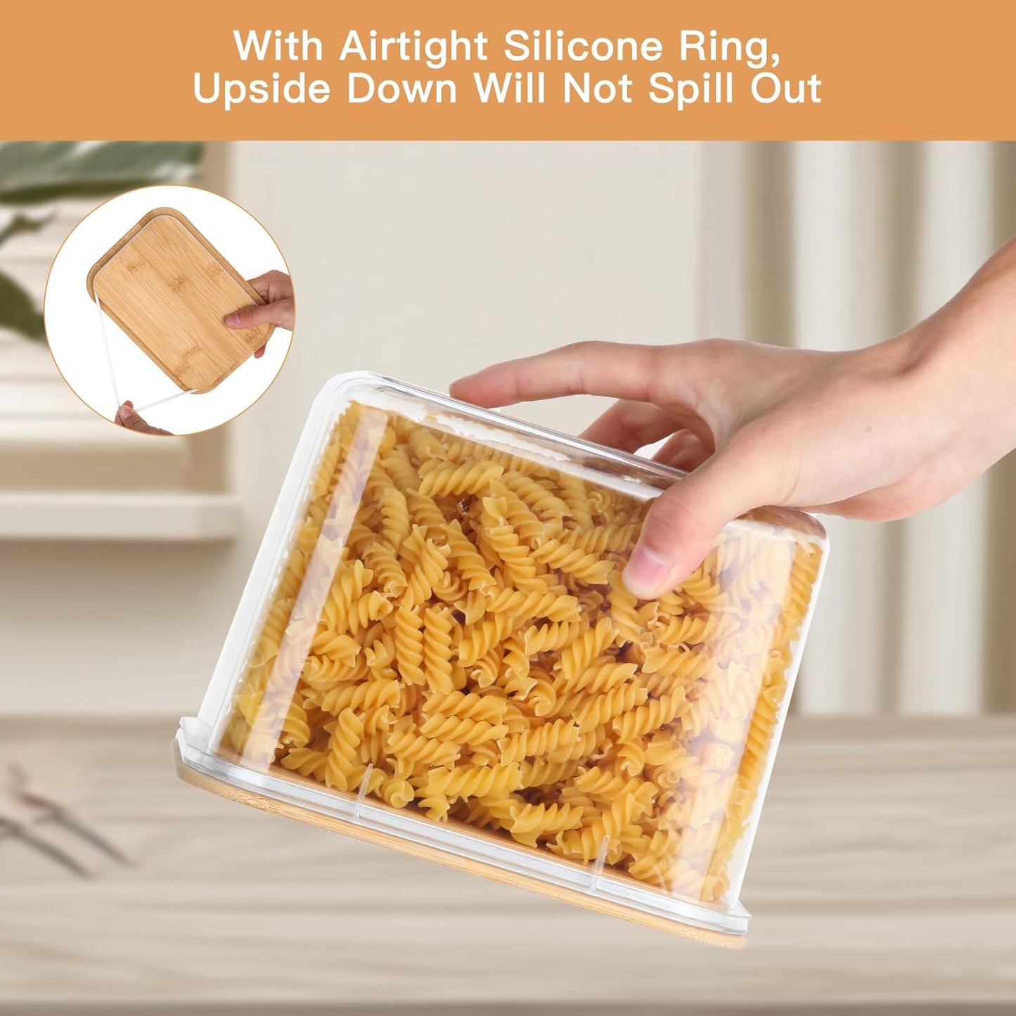 Large Capacity Plastic Food Storage Containers with Bamboo Lid - Moisture-proof Sealing Box Jars with Wooden Lids for Kitchen Storage (152 OZ- XL)