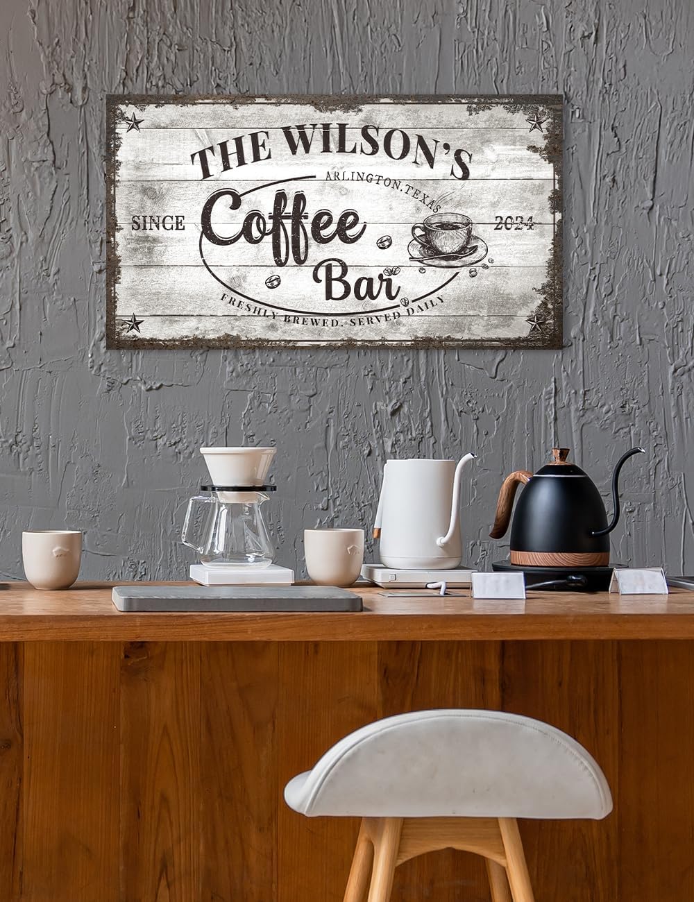 IPIC - Custom Coffee Bar Sign, Personalized Large Canvas Wall Art with Family Name, Vintage Coffee Station Decor, Canvas Prints Gift for Friend Family