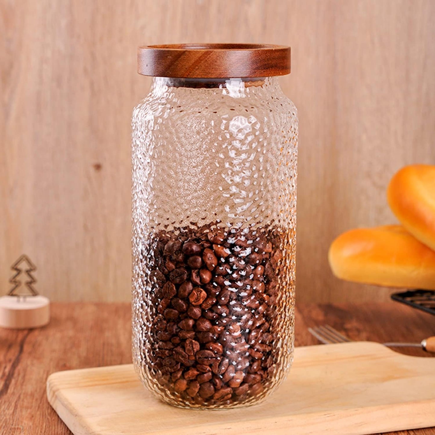 WHJY Glass Storage Container with Lid, Airtight Glass Jars, Farmhouse Tea Canister, Dog Treat Jar for Pet, Irregularity Texture Glass Candy Cookies Coffee Canister Jar Bath salt Container - 34oz