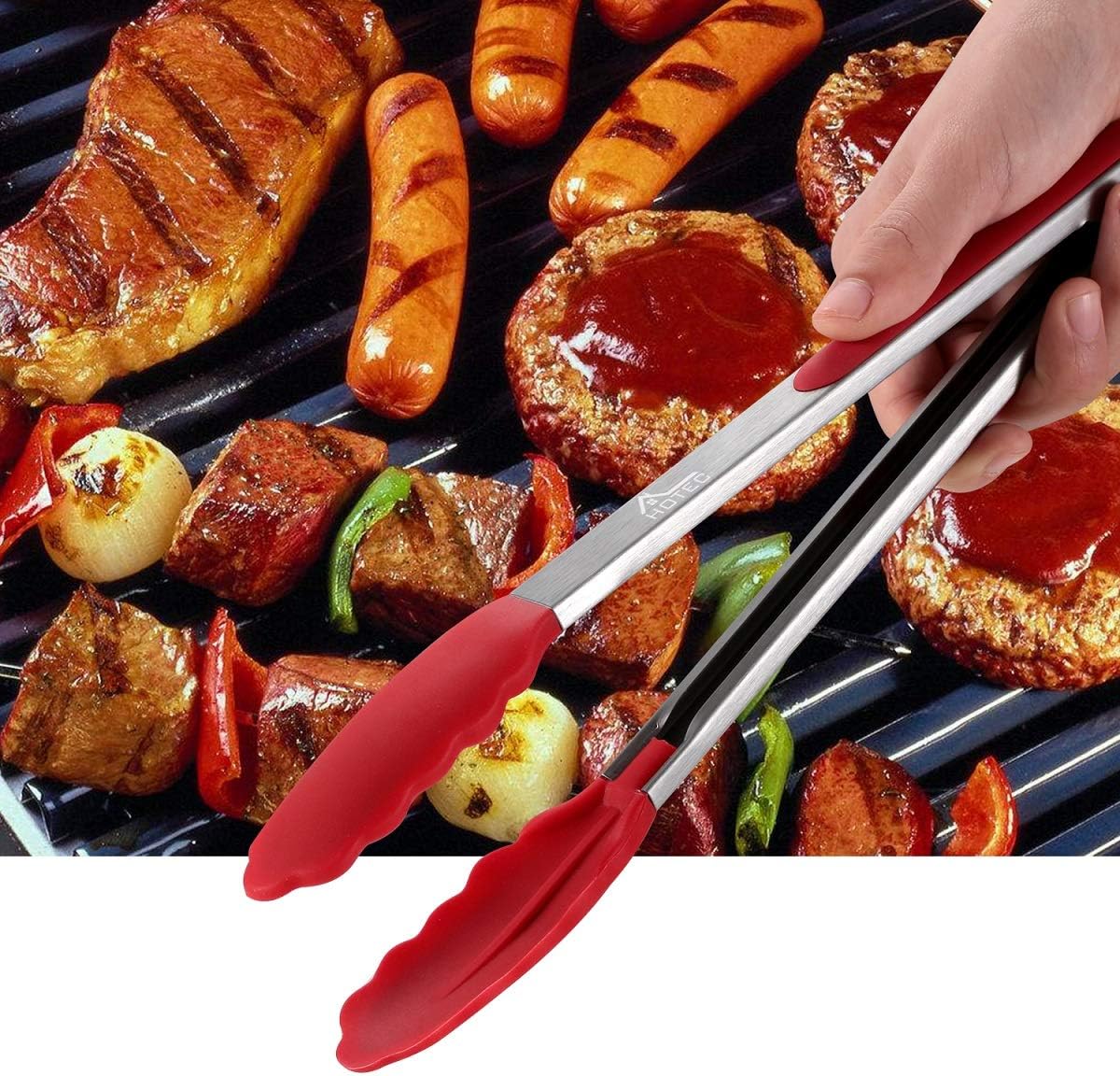 Hotec Premium Stainless Steel Locking Kitchen Tongs with Silicon Tips, Set of 3-7", 9" and 12" multicolor