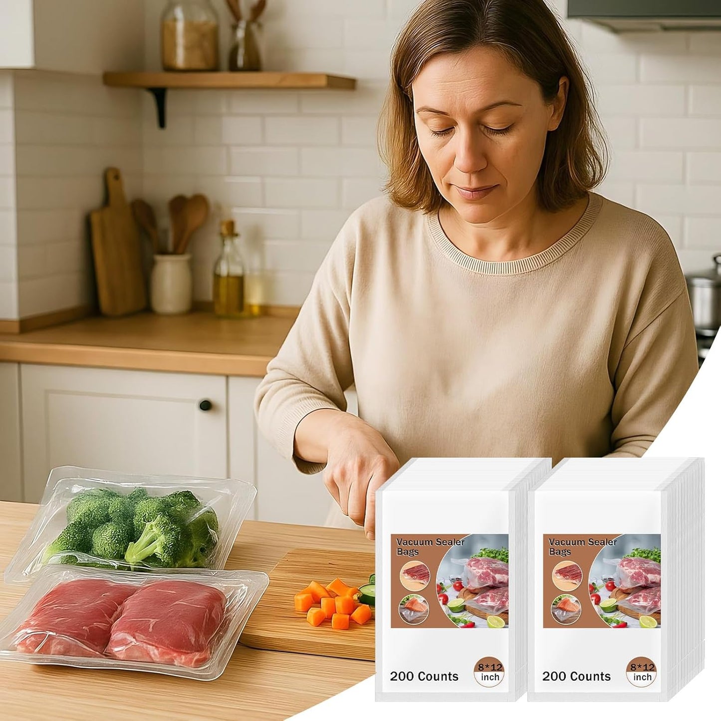 200 Quart Vacuum Sealer Bags for Food, 8" x 12" Precut Vacuum Sealer Bags, BPA Free Vacuum Seal Storage, 4mil Thick Vacuum Sealer Bags for Sous Vide and Freezer