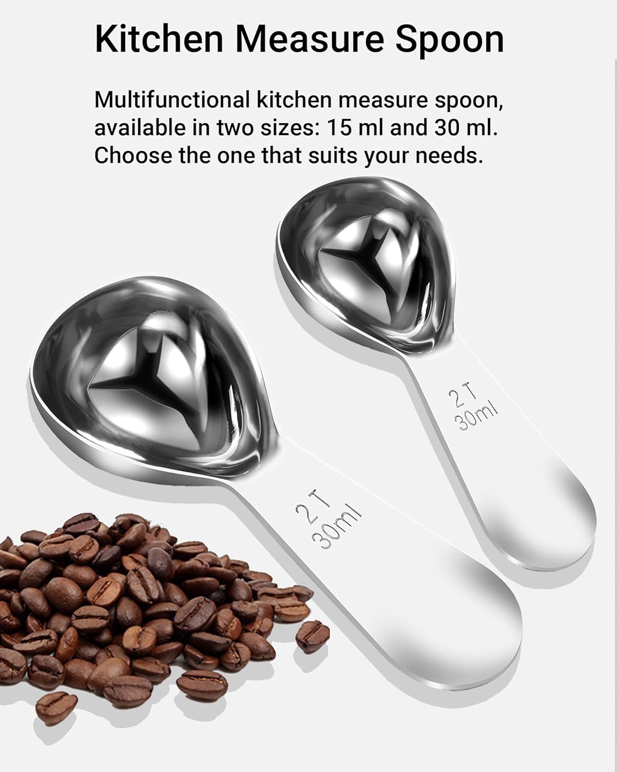 Coffee Scoop 30ml 2PCS, 2 Tablespoon Measuring Spoons, Ergonomics Design Coffee Scooper Stainless Steel Manufacture，Coffee Scoop for Ground Coffee Protein Powder Sugar Cereal (Silver, 2 tbsp-30ml)