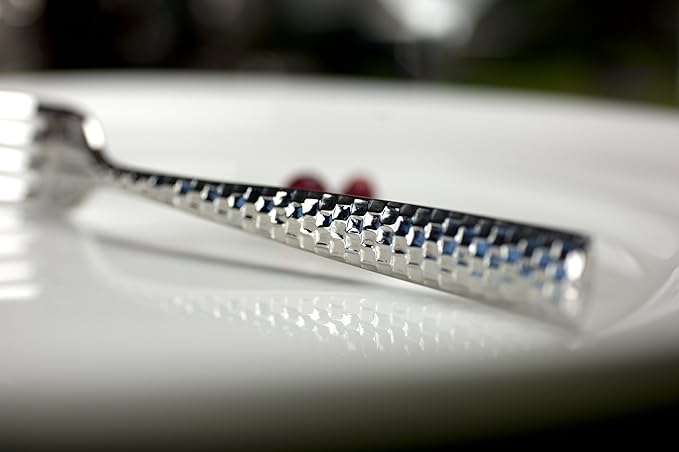 Fortessa Lucca Faceted 18/10 Stainless Steel Flatware Serving Spoon, 9-Inch