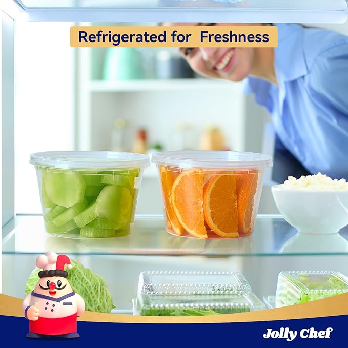 JOLLY CHEF Deli Food Storage Containers with Lids 16 OZ 48 Set, Slime, Soup, Meal Prep Containers, BPA Free,Microwavable, Freezer Safe,Takeout Meal Prep Storage