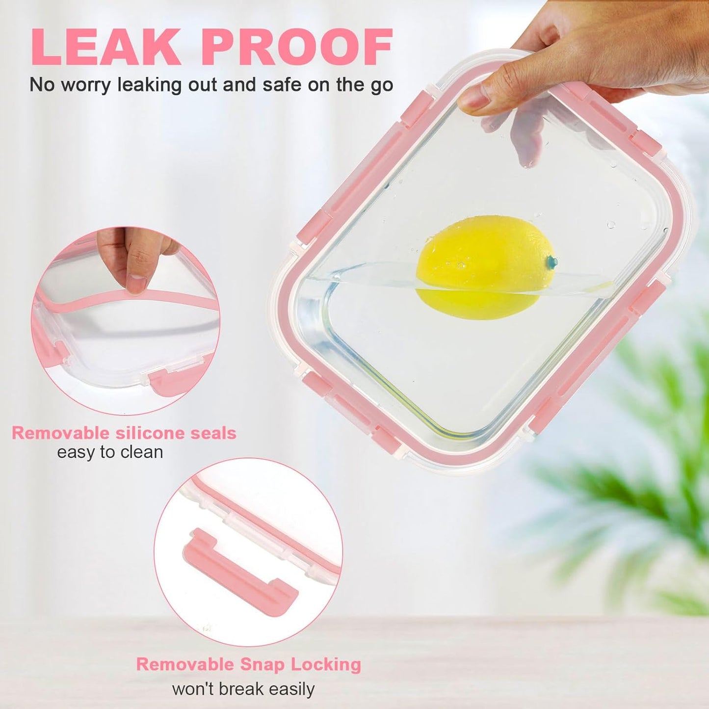 KOMUEE 30 Pieces Glass Food Storage Containers Set, Meal Prep Containers Set with Snap Locking Lids, Airtight Glass lunch Containers, Microwave, Oven, Freezer & Dishwasher,Pink