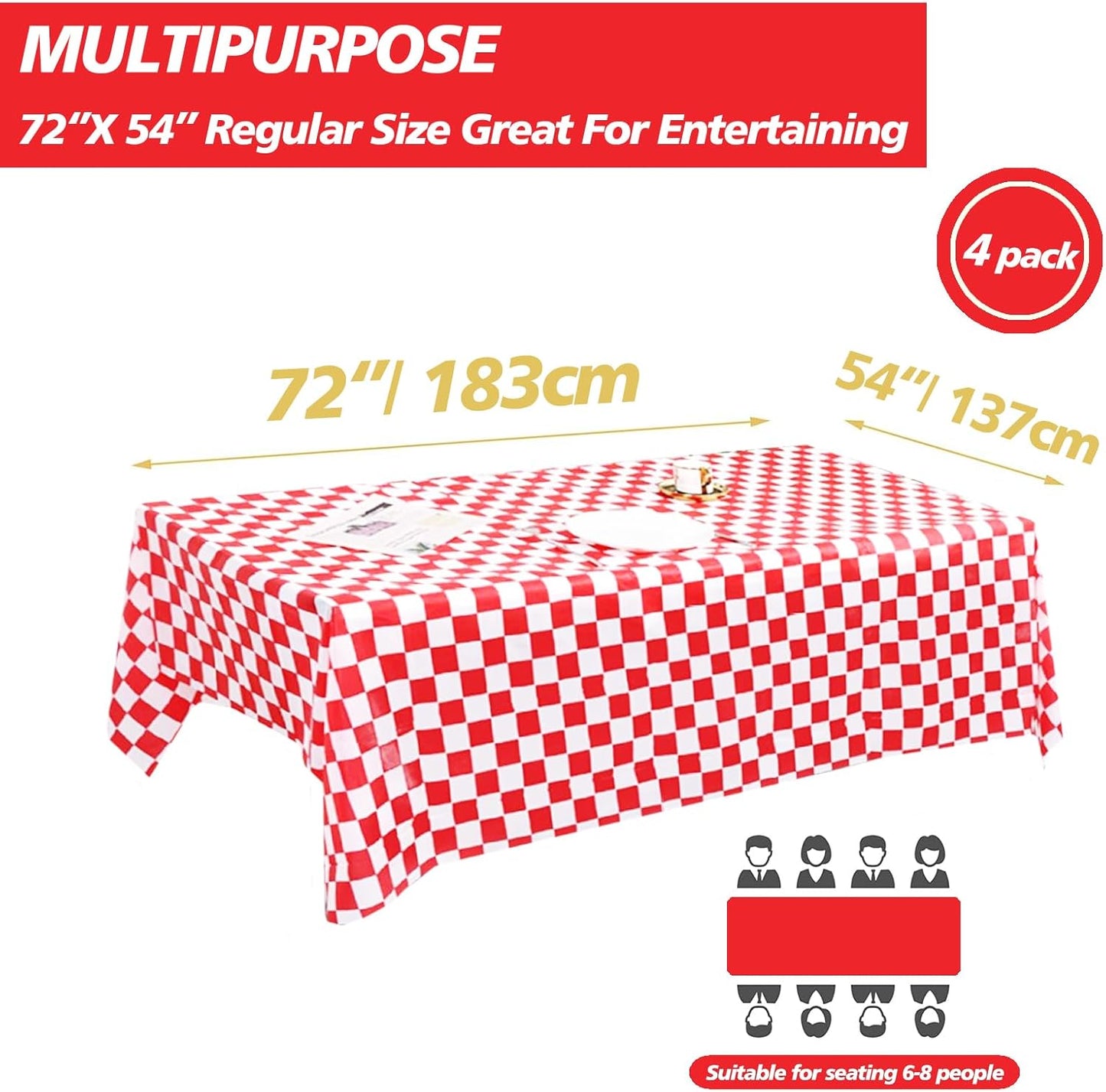 FUNTOOB Red and White Checkered Tablecloth 4 Pack Plaid Tablecloth Race Car Table Cloth for Race Car Birthday Party Decorations Racing Birthday Party Supplies, 54" X 72"