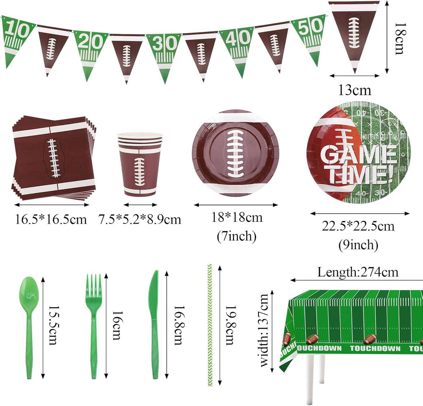 Football Plates and Napkins Sets Sports Paper Plates,Football Birthday Party Supplies Disposable Tableware Sets Rugby Plate with Touchdown Tablecloth for Gameday Tailgate Party Decorations Serve 24