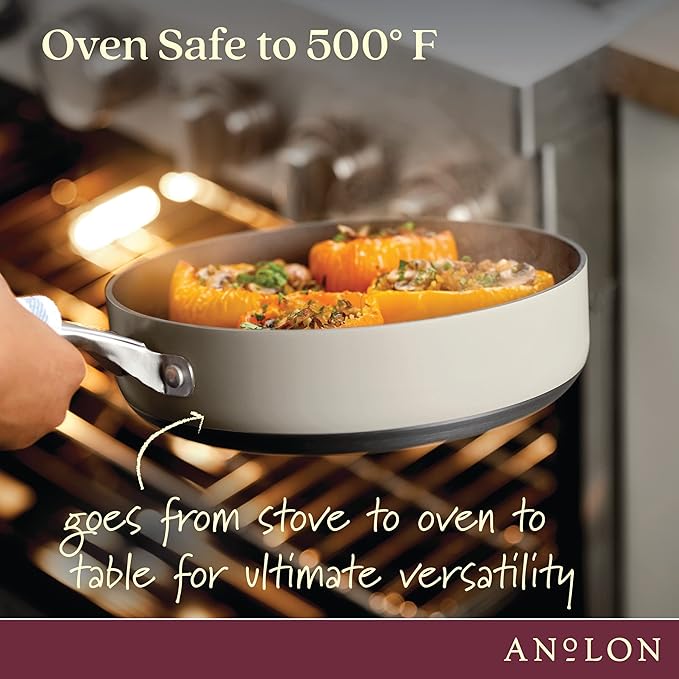 Anolon Achieve Hard Anodized Nonstick Sauté Pan with Lid, 3 Quart - Silver