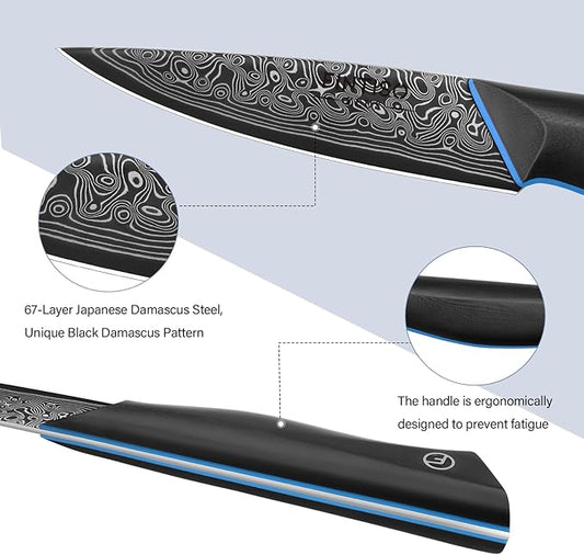 3.75 Inch Paring Knife, Fruit Knives with G10 Handle, 67-Layer Japanese Damascus Steel Forged Small Kitchen Knife, Ultra Sharp Knves with Exquisite Package