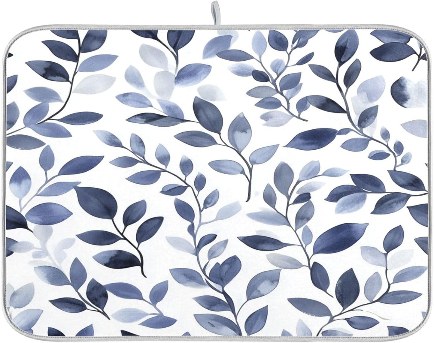 Light Gray Leaves Dish Drying Mat for Kitchen Counter Super Absorbent Dishes Pad Reversible Microfiber Protector Dish Draining Mats 18x24 inch