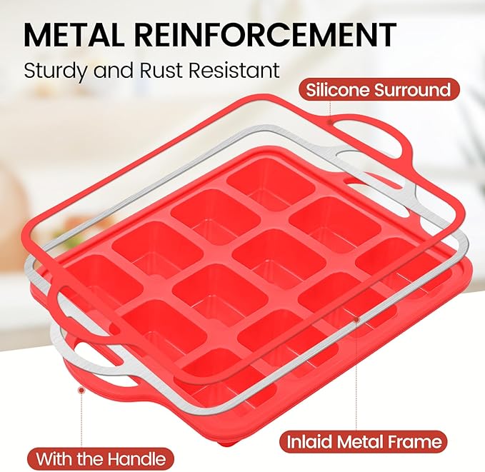 Silicone Mini Loaf pan, 12 Cavities Metal Reinforced Frame Nonstick Food Grade for Baking Mini Bread, Brownie, Cornbread, Cheesecake and Chocolate (1 Pack)