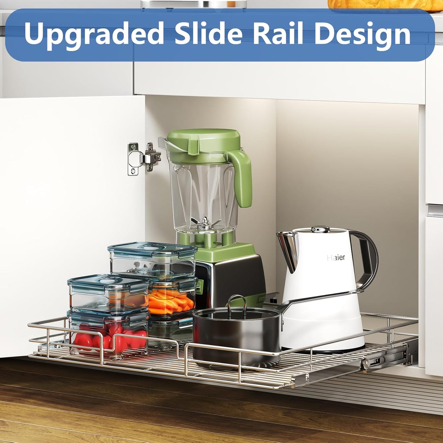 ROOMTEC Pull Out Cabinet Organizer, Slide Out Shelves 31" W x 21" D, Heavy Duty Kitchen Cabinet Organizers, Neutral