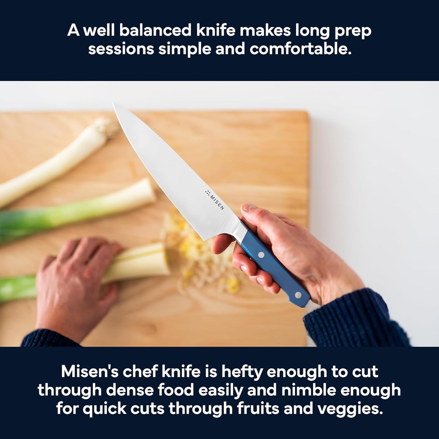 Misen 8" Chef Knife – High Carbon Japanese AUS-10 Stainless Steel – Hybrid German & Japanese Blade – Precision Kitchen Knife for Professionals & Home Cooks – Ultimate Cutting Performance - Blue
