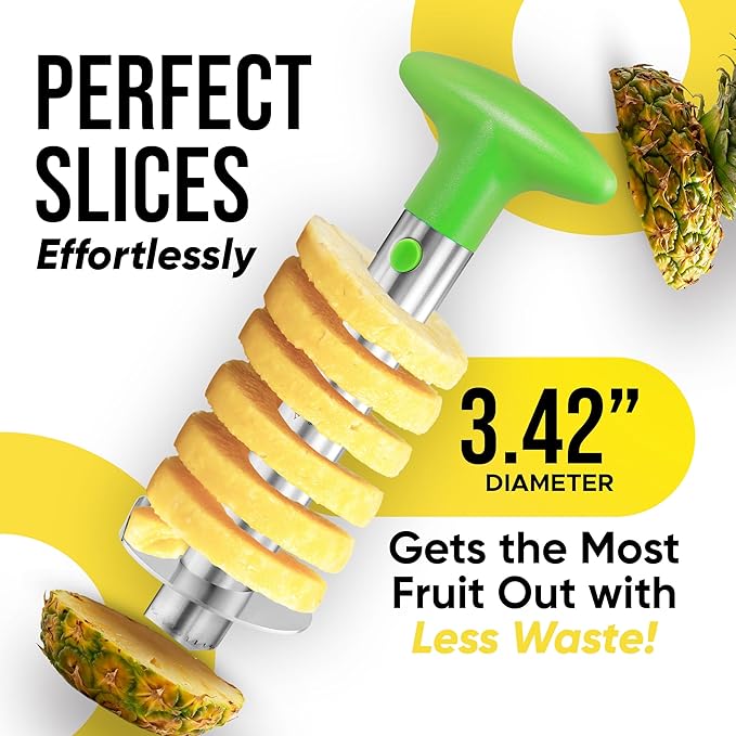 Zulay Kitchen Pineapple Corer and Slicer with Triple Reinforced Stainless Steel with Thicker Blade - Easy-to-Use Pineapple Corer & Pineapple Cutter Tool for Easy Core Removal - Bright Green