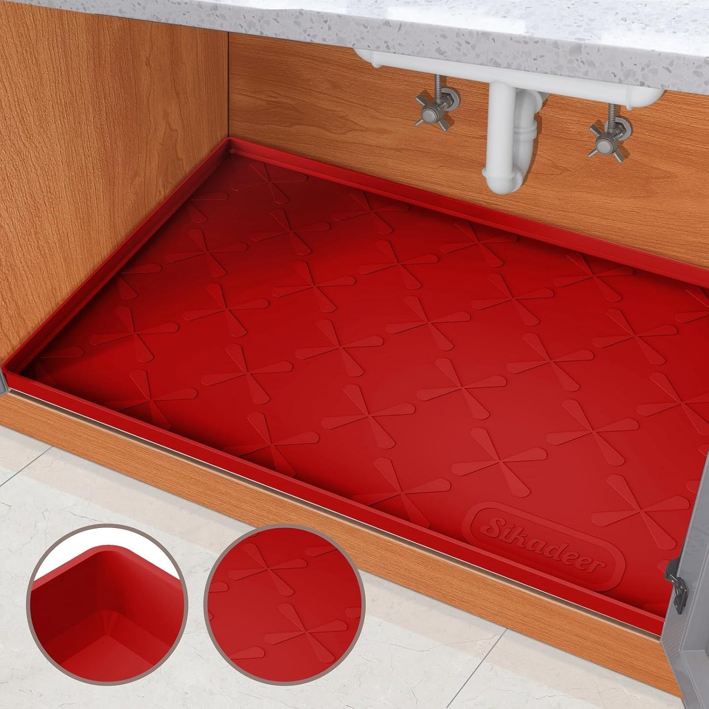 SIKADEER 22" x 22" Under Sink Mat Waterproof, Silicone Mat Kitchen Drawer Shelf and Cabinet Liner, Sink Protector for Kitchen Organizers and Storage, Boot Tray Pet Food Mats