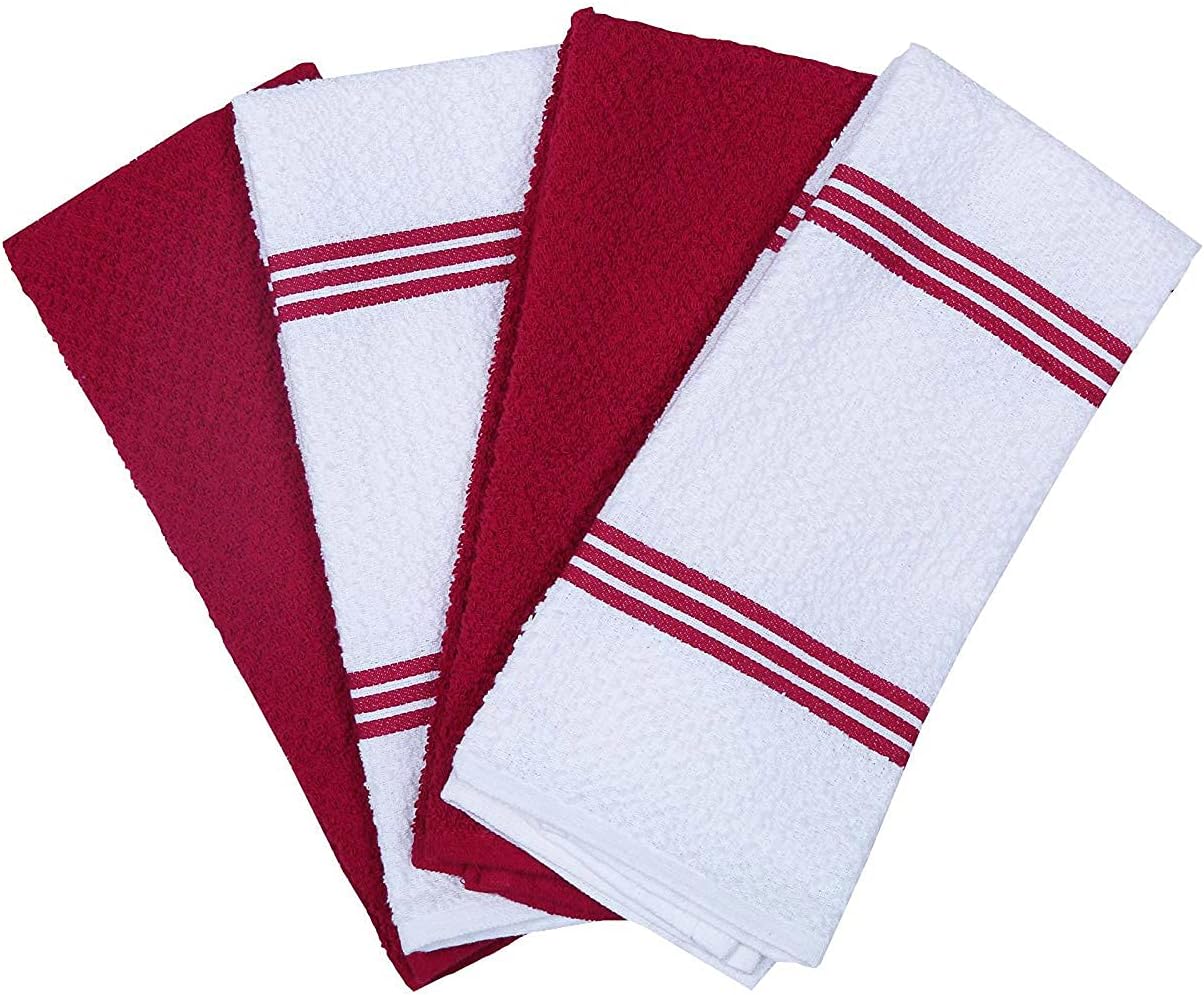Amour Infini Kitchen Towels Pack of 4 - Absorbent, Quick Drying Premium Cotton Tea Towel - Kitchen Linens 16x28 Inch Dish Towels with Hanging Loop (Red)
