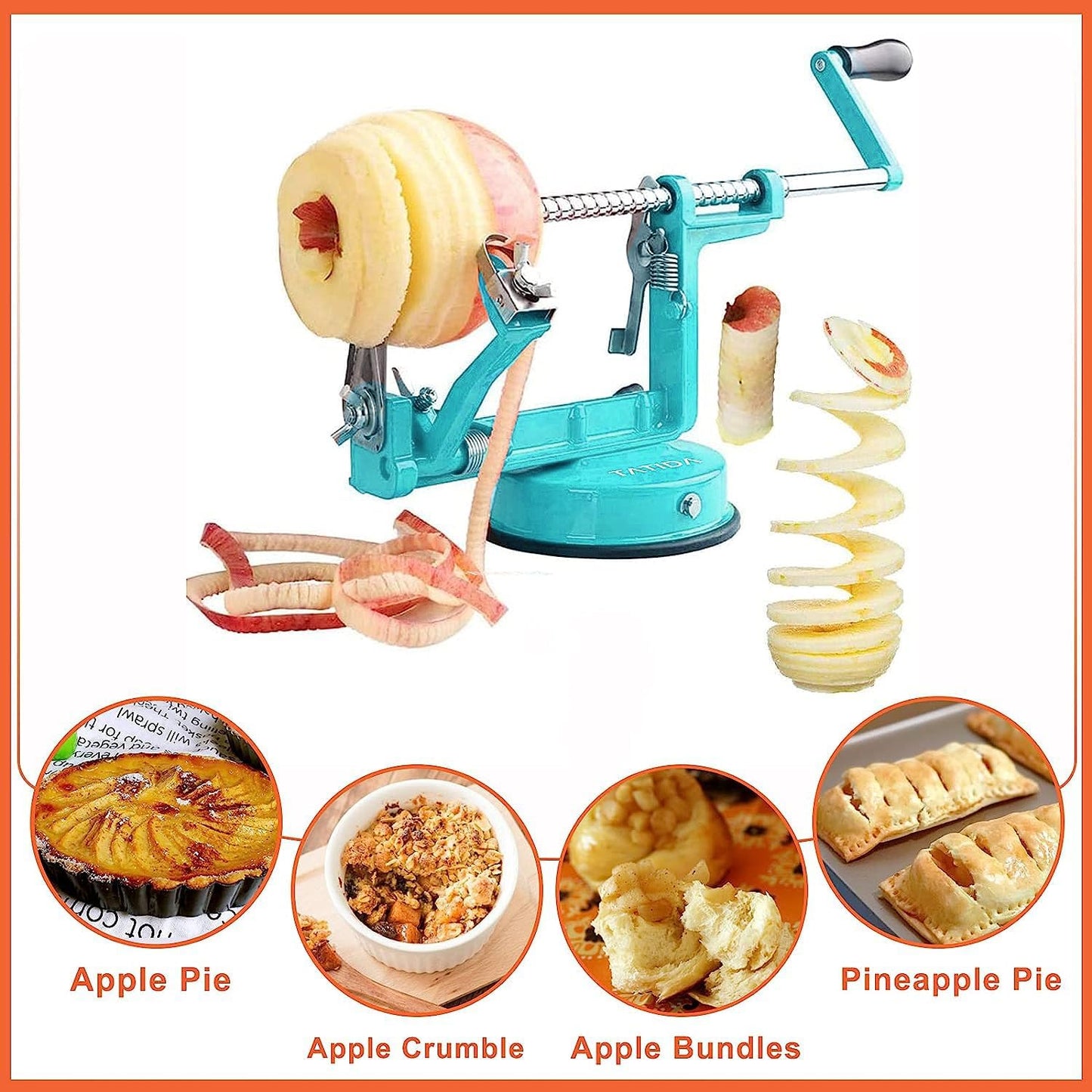 Apple Peeler Corer, Long lasting Chrome Cast Iron Apple Peeler Slicer Corer with Stainless Steel Blades and Powerful Suction Base for Apples and Potato(Blue)