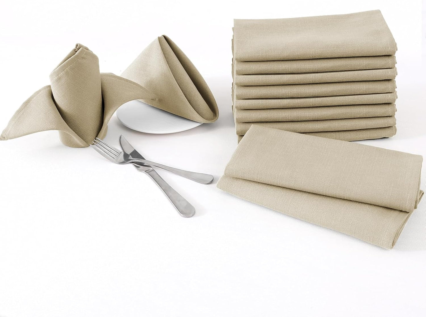 H.VERSAILTEX Cloth Napkins Set of 12 (18" X 18") Linen Textured Dinner Napkins Waterproof Extra Soft Thick Durable Reusable Napkins with Hemmed Edges for Dinners, Weddings and Everyday Use, Taupe