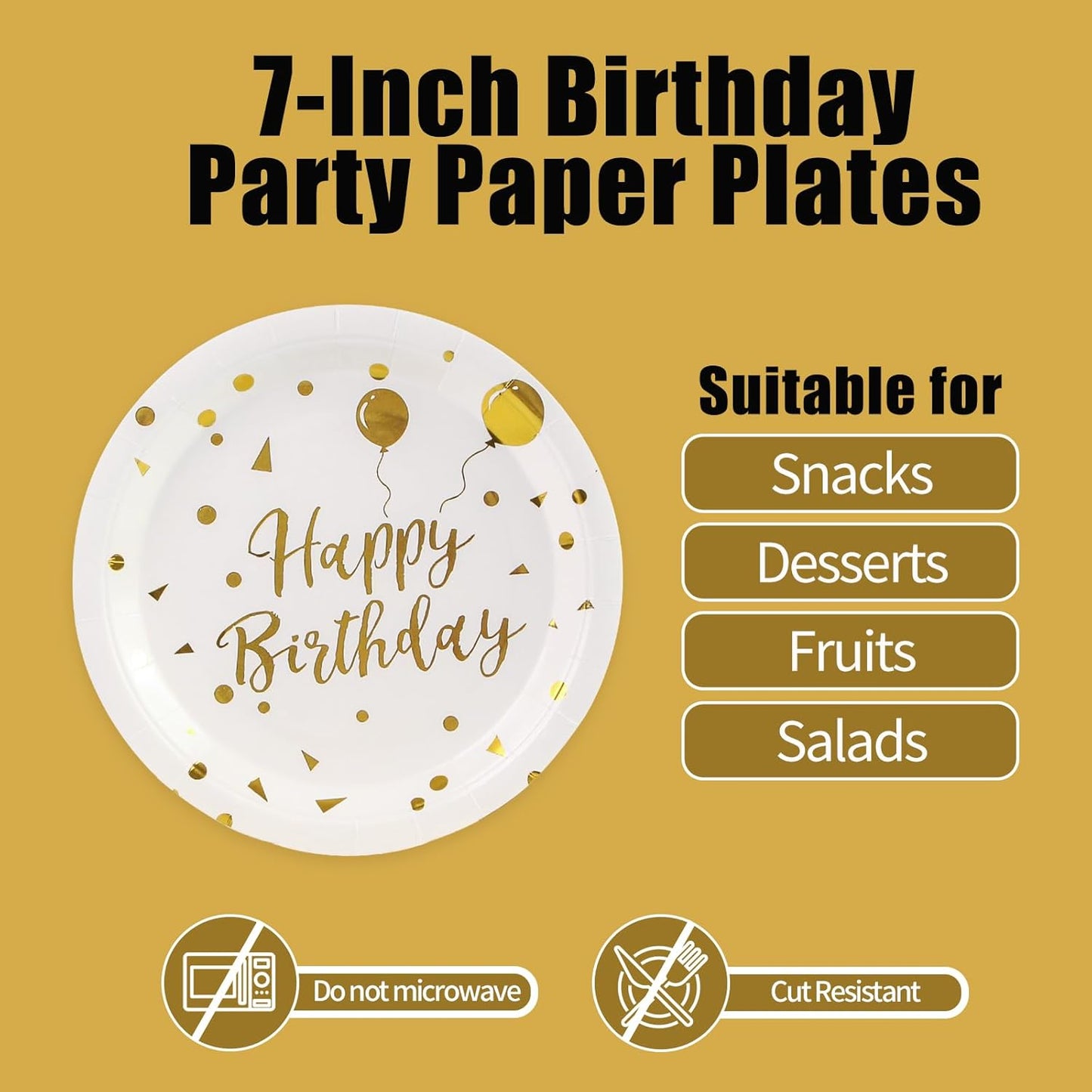 90PCS Happy Birthday Plates and Napkins Party Supplies, Disposable White Gold Dot Dessert Paper Plates Napkins with Forks Tableware Set Party Decorations for Girl Women Birthday Parties