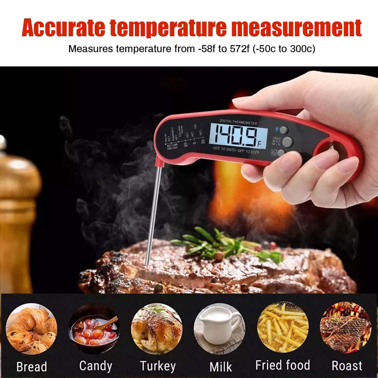 Meat Thermometer Digital for Grill Instant Read Meat Thermometer Waterproof Kitchen Gadgets Essentials Magnetic Probe Thermometer with Backlight and Display
