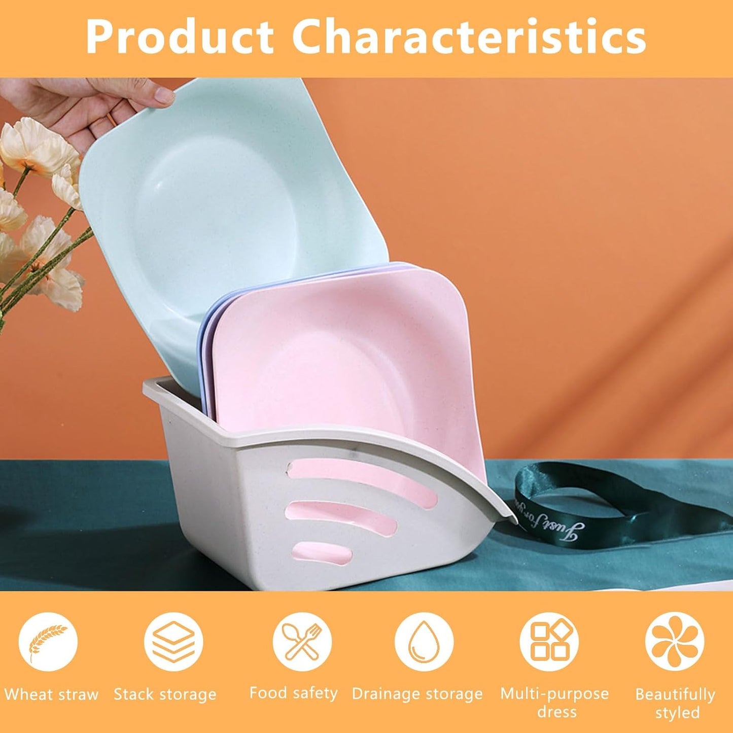 4 Pcs Paper Plate Holder,10 Inch Plastic Paper Plate Dispenser, Dinner Plate Organizer for Countertop, ReusablePlate Storage Rack for Kitchen Cabinet