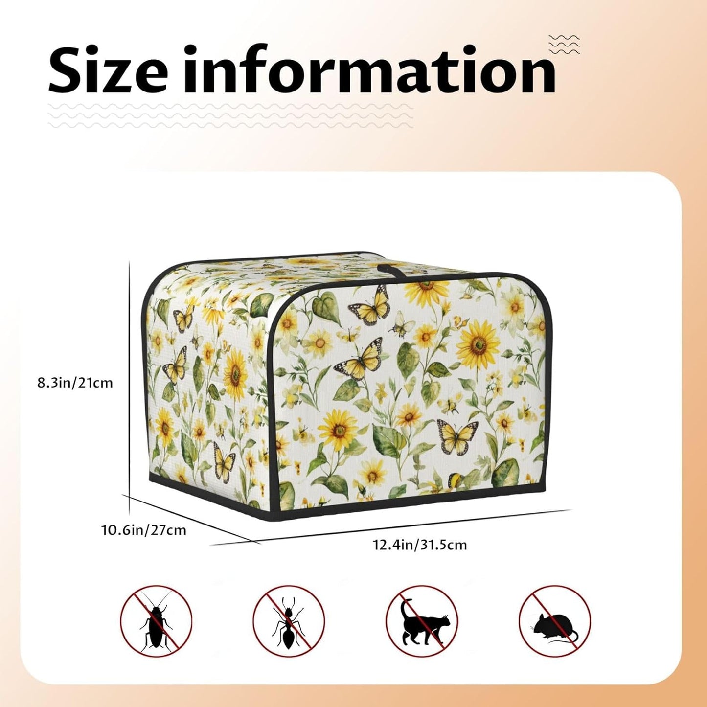 Toaster Cover 4 Slice Watercolor Sunflower Butterfly Kitchen Small Appliance Covers with Pockets Dust and Fingerprint Protection