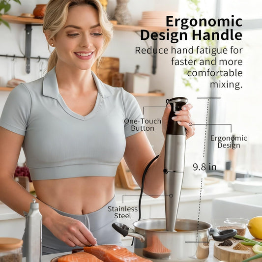 Immersion Hand Blender Stick Blenders Sets 5-in-1 Multi-functional Kitchen Blender with Nylon Blade Cover, with Egg Whisk, Milk Frother Attachments for Kitchen, Puree,Soup,Smoothies