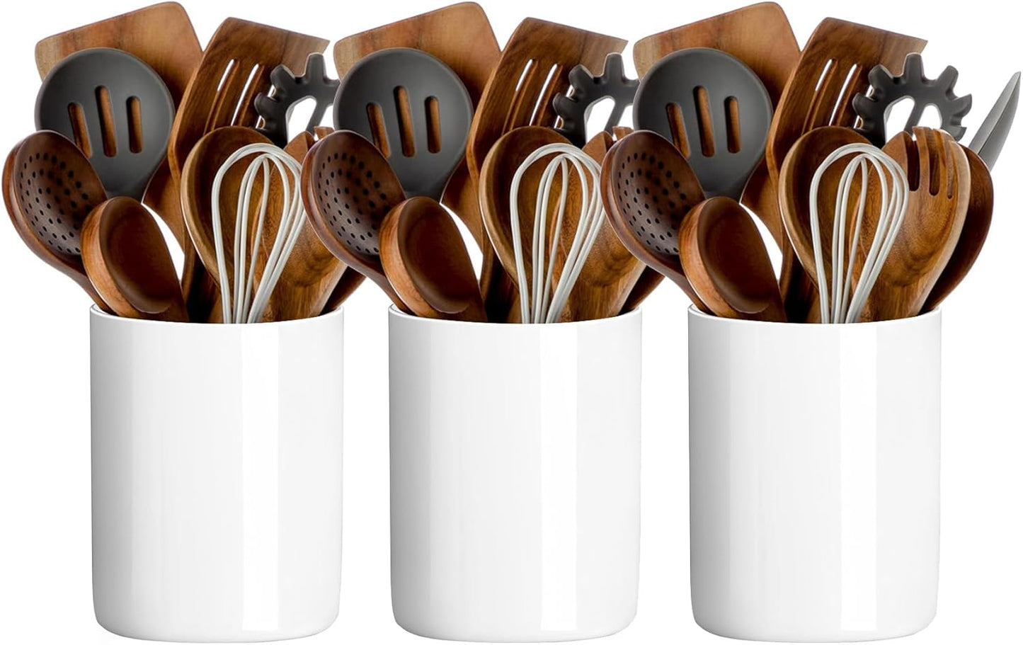 kitchen Utensil Crocks Large Utensil Crock, White Ceramic Cooking Utensil Organizer for Farmhouse Kitchen Decor Gift