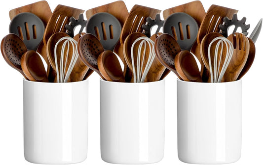 kitchen Utensil Crocks Large Utensil Crock, White Ceramic Cooking Utensil Organizer for Farmhouse Kitchen Decor Gift