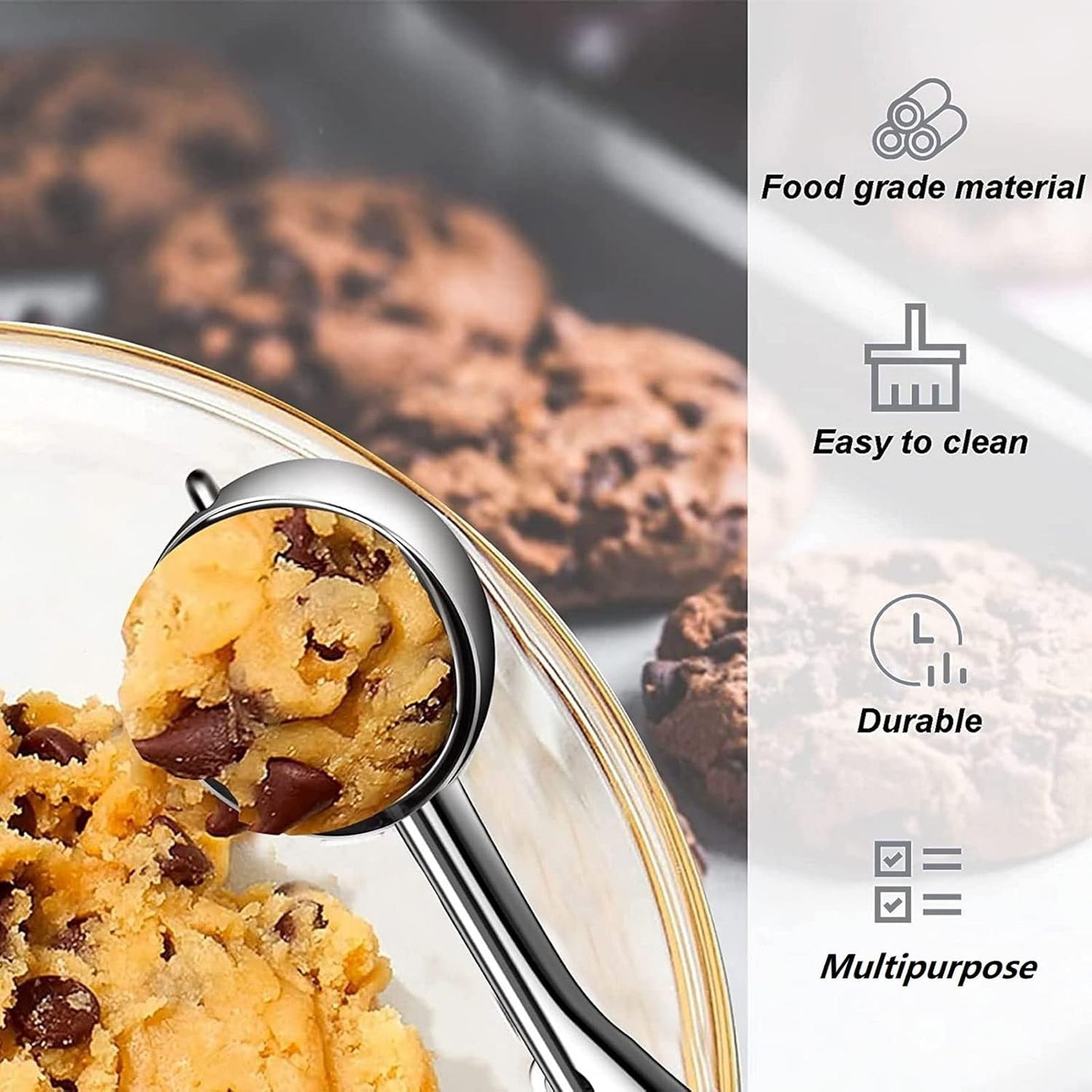 Ice Cream Scoop, 3Pcs Cookie Scoop Set, Stainless Steel Cookie Scoops for Baking Set of 3, Cookie Scooper for Baking, Ice Cream Scooper with Trigger Release, Cookie Dough Scoop