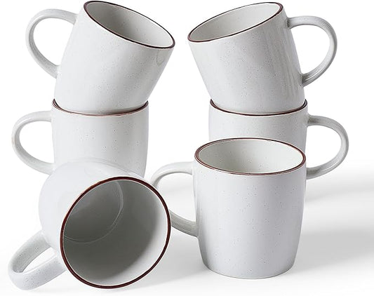 famiware Mercury Coffee Mugs 13 oz, Coffee Mugs Set of 6 with Handle, Cups for Latte, Hot Tea, Cappuccino, Mocha, Cocoa, White