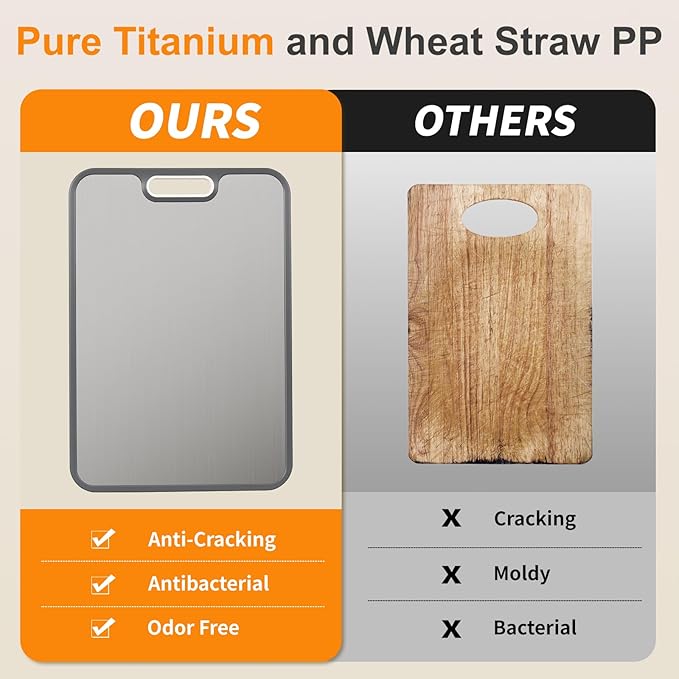 Titanium cutting boards for Kitchen,Double Sided Food Grade,Pure Titanium and Wheat Straw PP, Double Chopping Boards for Meat and Fruits Easy to Clean Size 15’’x10’’