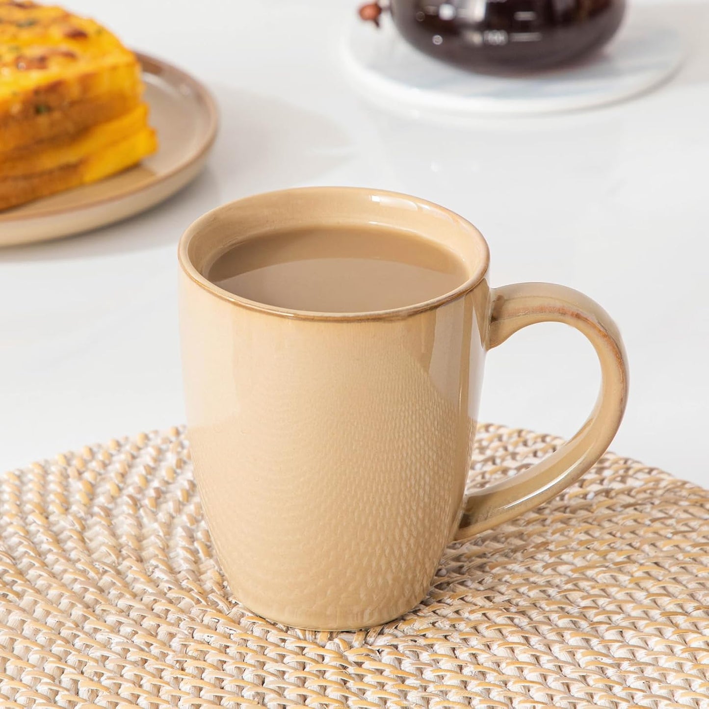 vancasso PLAYA Ceramic Coffee Mug Set of 6, 16 Oz Tea Cups with Handle for Latte, Tea, Cappuccino, Milk, Cocoa, Microwave&Dishwasher Safe, Brown