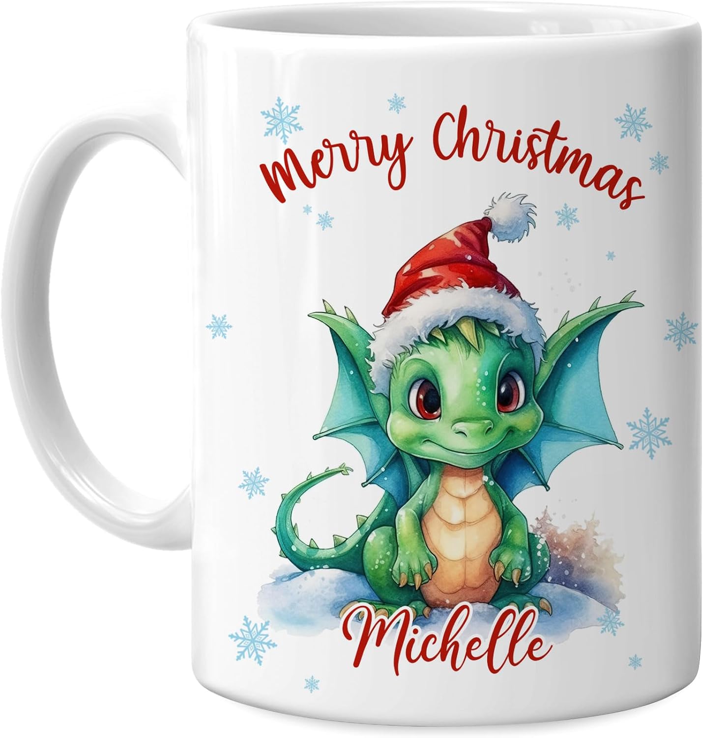 Hyturtle Personalized Gifts Dragon Lover - Dragon Wearing Santa Hat Custom Name Ceramic Coffee Mug Cup 11oz - Cute Animal Lovers Gifts For Women, Girl kids Family On Birthday, Christmas