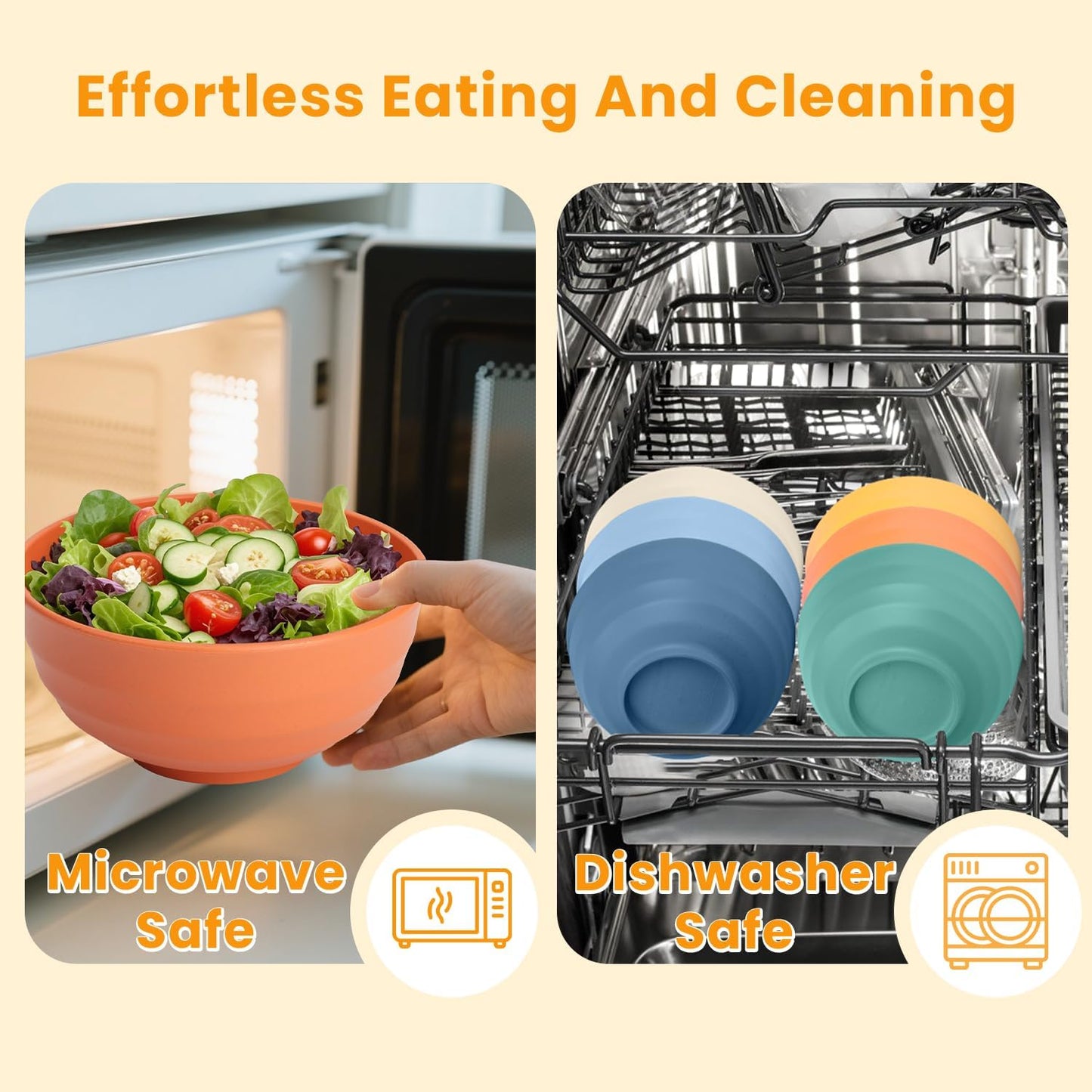 Homienly Wheat Straw Large Bowls, 60 OZ Large Capacity Salad Bowl,Unbreakable Bowl Set of 6, Serving Bowls for Kitchen, Picnic, Party, Microwave and Dishwasher Safe Camping Bowl Set-Multi