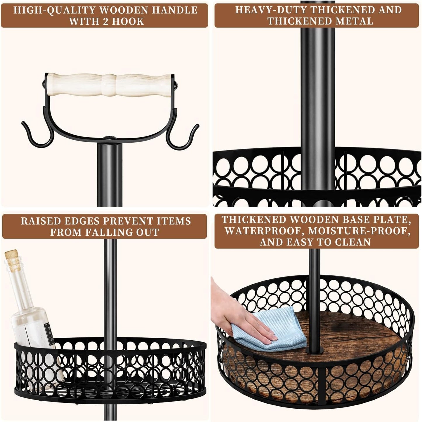 Heavy-Duty 2 Tier Lazy Susan Organizer, Upgraded DIY 3-in-1 Design Detachable Metal Rotating Spice Rack, Spice Organization for Kitchen Cabinet Countertop