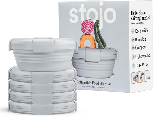 STOJO Collapsible Bowl 5 Set - Cashmere, 36oz - Reusable Silicone Bowl for Hot and Cold Food - Perfect for Travel, Meal Prep, To-Go Lunch, Camping & Hiking - Microwave & Dishwasher Safe