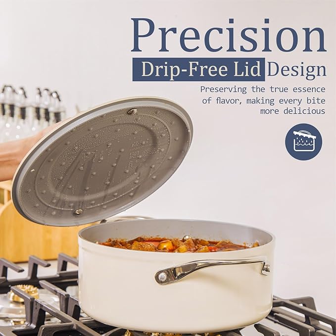 Stock Pot 4.5qt Dutch Oven with Lid (9.5") Nonstick Ceramic Coated Non-Toxic PFAS-Free Even Heat Distribution for Braising, Baking Bread & Soups, Compatible for All Cooktops(Induction/Gas/Electric) Oven Safe to 500°F (Cream)