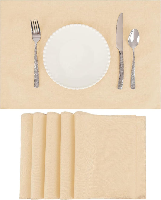 Placemats Set of 6 Linen Type Fabric Cloth Placemats, 19 x 13 Inch Double Layered Thick Wrinkle Free Heat Resistant Table Place, for Dining, Kitchen, Party (Beige, 48 * 33cm)