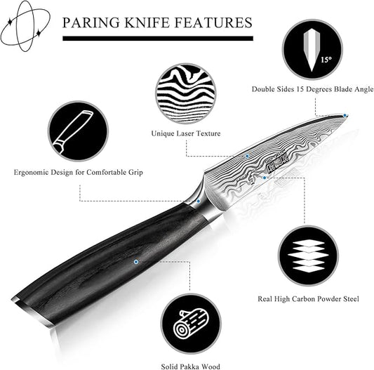 HOSHANHO Paring Knife 3.75 Inch, High Carbon Powder Steel Forged Small Kitchen Knives, Razor Sharp Japanese Fruit Knife with Ergonomic Pakkawood Handle