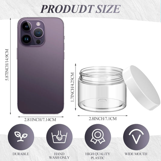 SATINIOR 6 Pack 3 oz Plastic Jars Containers with Lids Wide-mouth Refillable Leakproof Reusable Round Empty Jars for Travel Cosmetic Dry Food Spice Candy Cookie Home Kitchen Organizing(White)