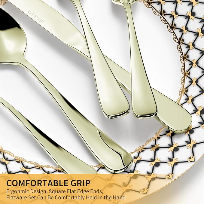 Silverware Set for 4, 20 Pieces Heavy Duty Stainless Steel Flatware Set, Mirror Polished Cutlery Utensil Set, Dinner Fork Knife Spoon Tableware Set for Home, Dishwasher Safe, Champagne Gold